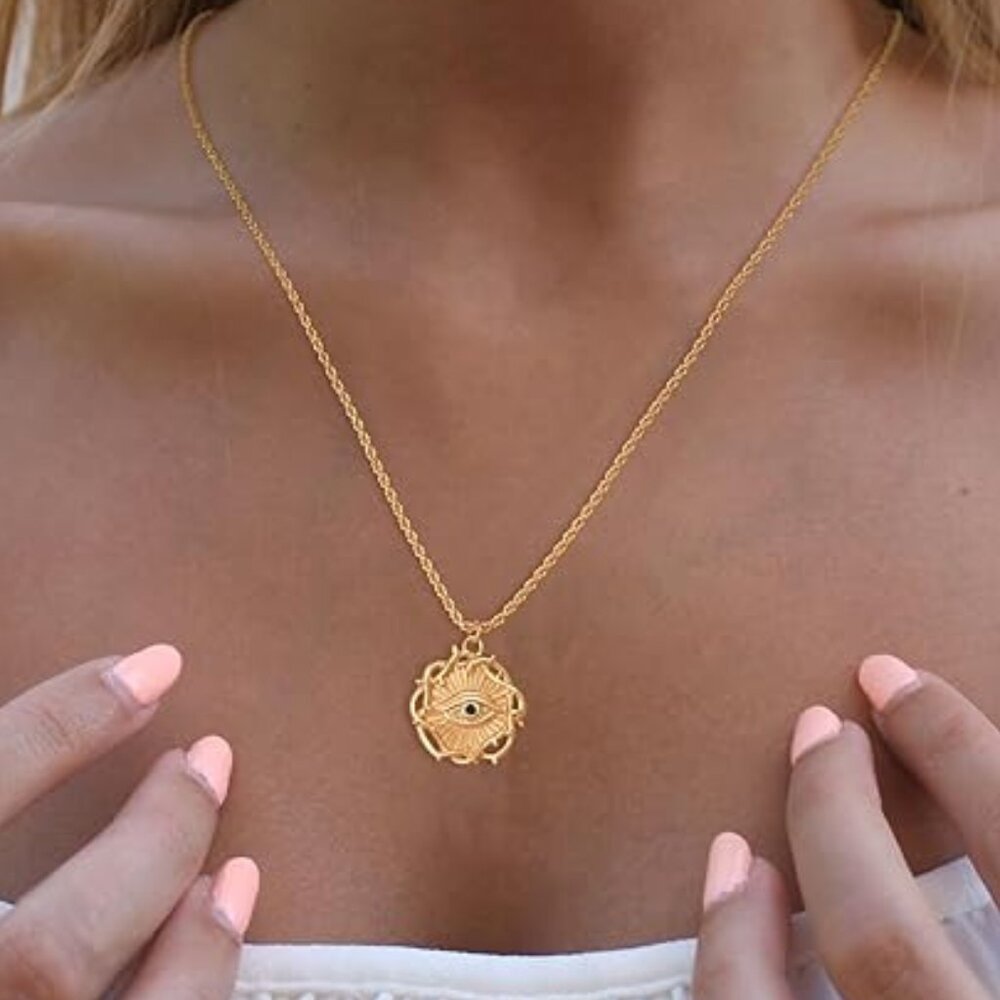 Neiman Marcus 14K Gold Plated  Evil Eye Necklace